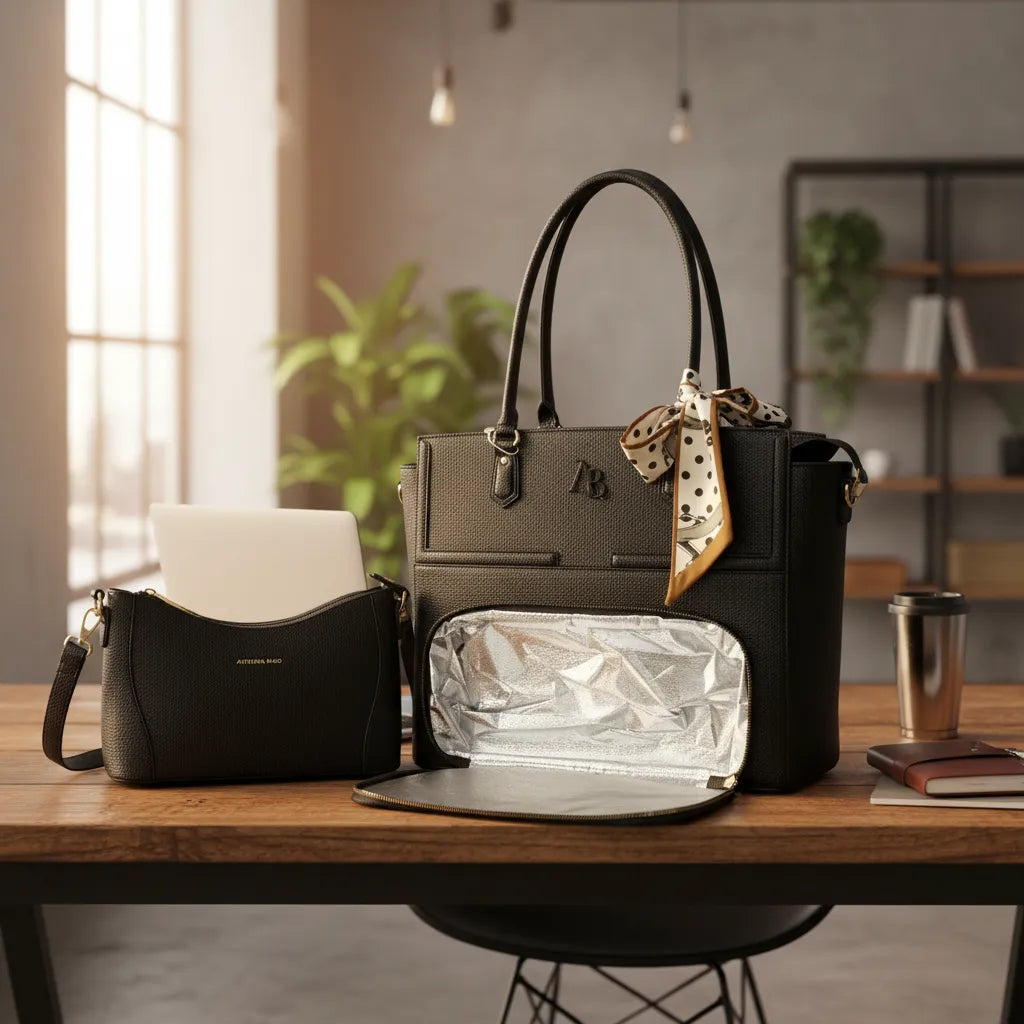 Cartera portalaptop 15.5´ con portalonchera - 2 piezas Athena Bag lazo