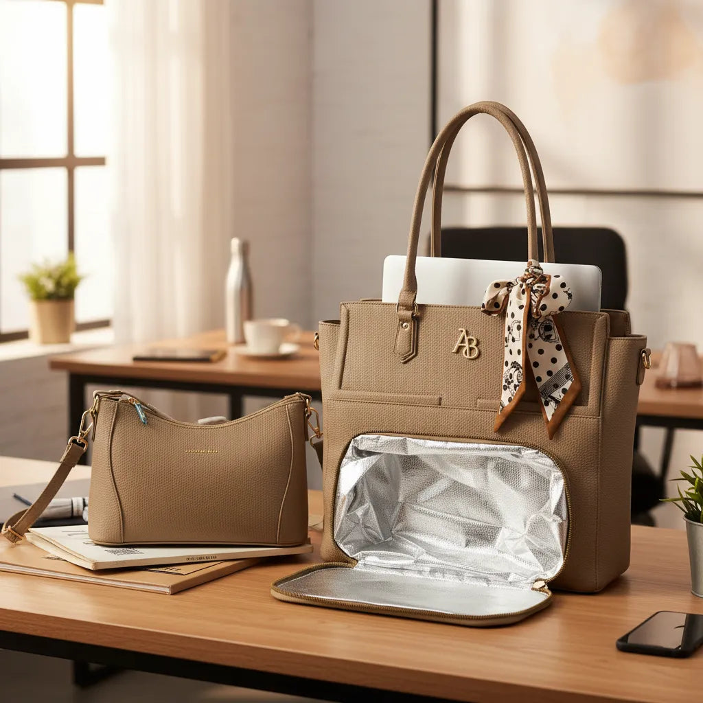 Cartera portalaptop 15.5´ con portalonchera - 2 piezas Athena Bag lazo